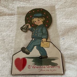 1916 Antique Valentines Day Card Mailman Rochester New York Stecher Lithograph